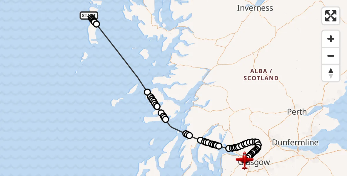Flight route Air Ambulance Aircraft North Atlantic Ocean - Glasgow Airport, 07 October 2026, 14:39