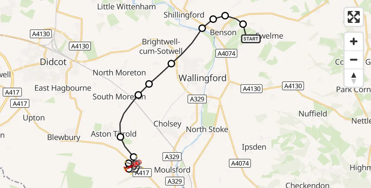 Flight route Air Ambulance Helicopter RAF Benson - Cholsey, 07 October 2026, 14:43
