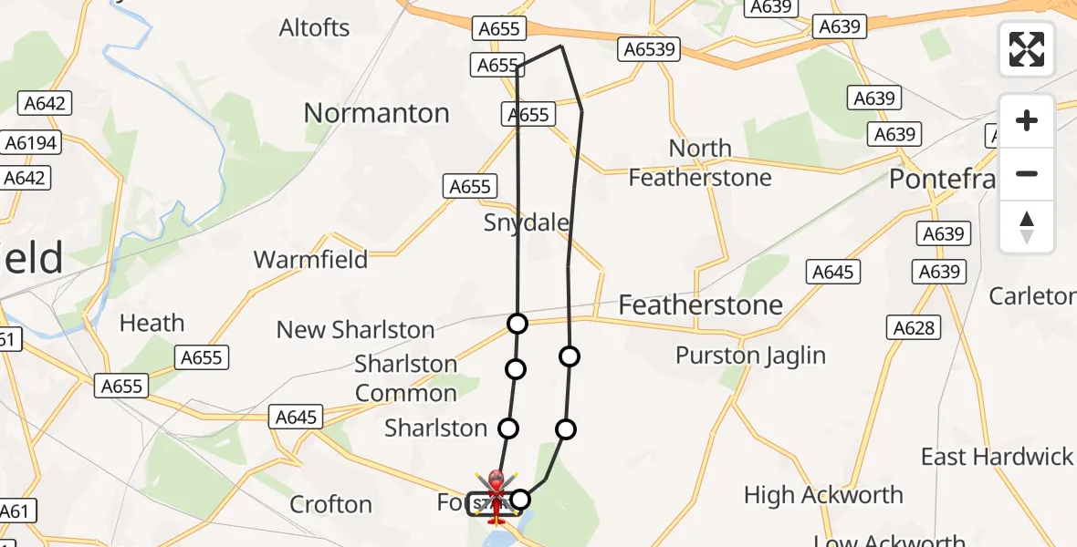 Flight route Air Ambulance Helicopter YAA Nostell Helicopter Port - YAA Nostell Helicopter Port, 07 October 2026, 14:53