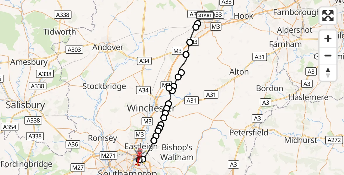 Flight route Air Ambulance Helicopter Basingstoke - Southampton Airport, 07 October 2026, 15:16