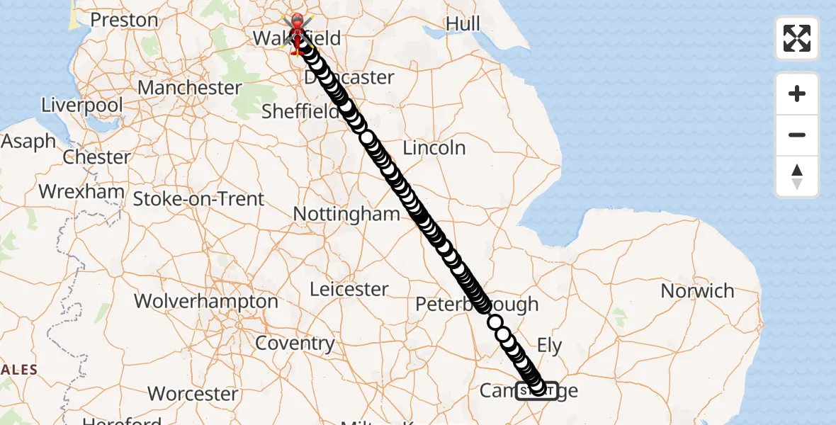 Flight route Air Ambulance Helicopter Cambridge City Airport - Stanley, 07 October 2026, 15:16
