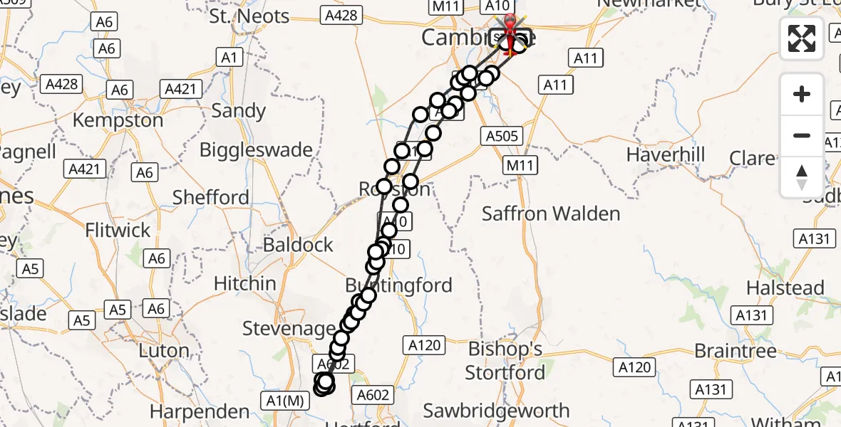Flight route Air Ambulance Helicopter Cambridge City Airport - Cambridge City Airport, 07 October 2026, 15:26