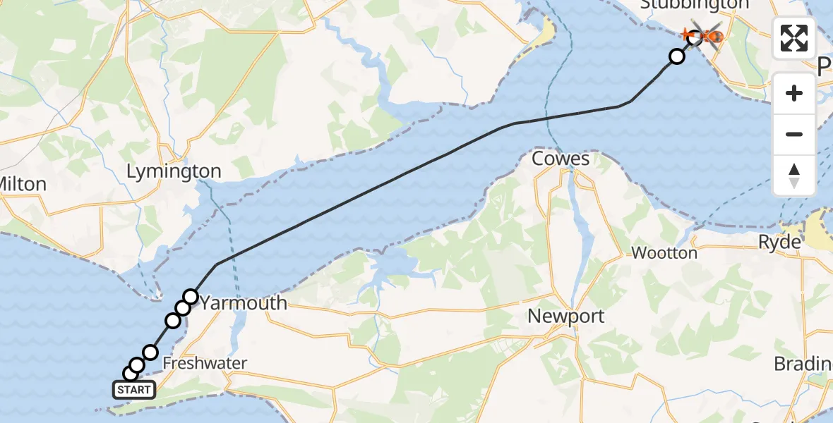 Flight route Coastguard Helicopter Totland - Solent Airport, 07 October 2026, 16:12