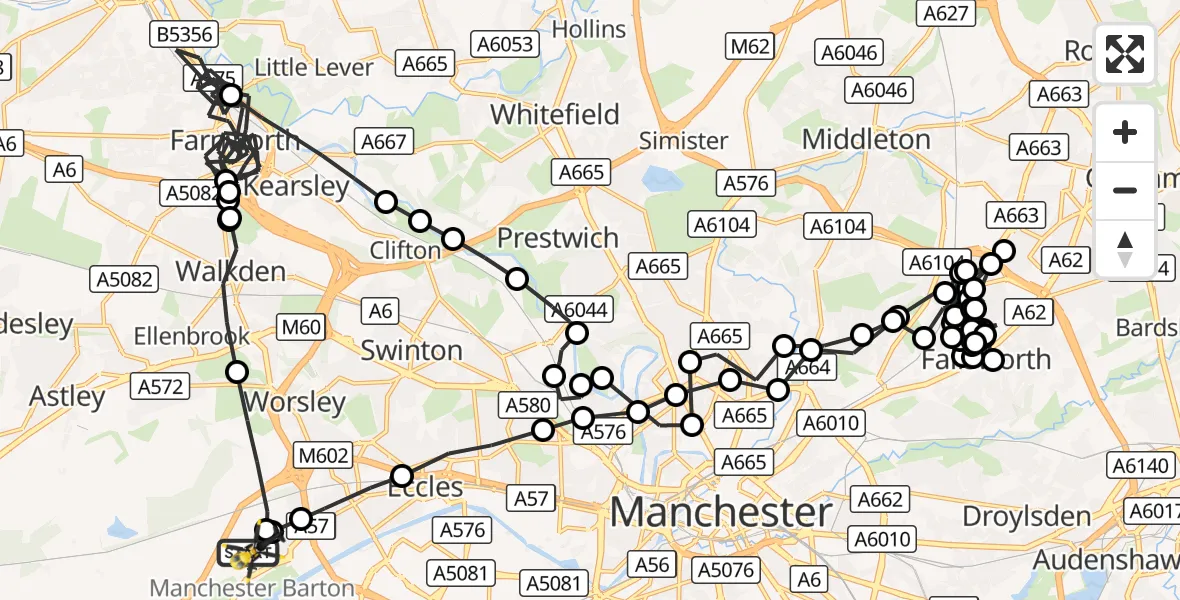 Flight route Police Helicopter Manchester Barton Aerodrome - Manchester Barton Aerodrome, 07 October 2026, 16:56
