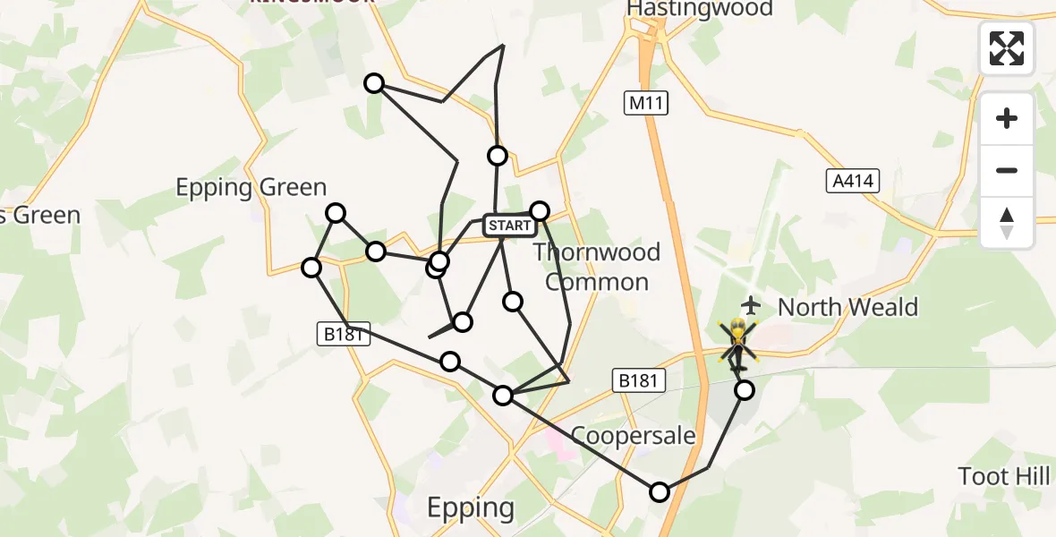 Flight route Police Helicopter Thornwood Common - North Weald Airfield, 07 October 2026, 17:12