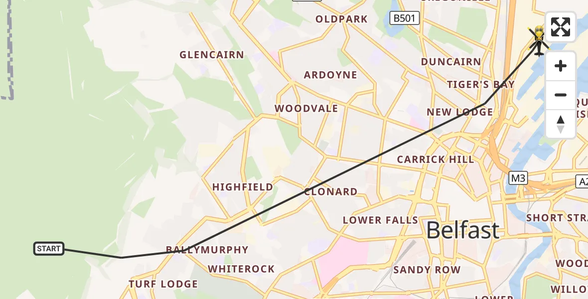 Flight route Police Helicopter Belfast City District - Belfast City District, 07 October 2026, 17:38