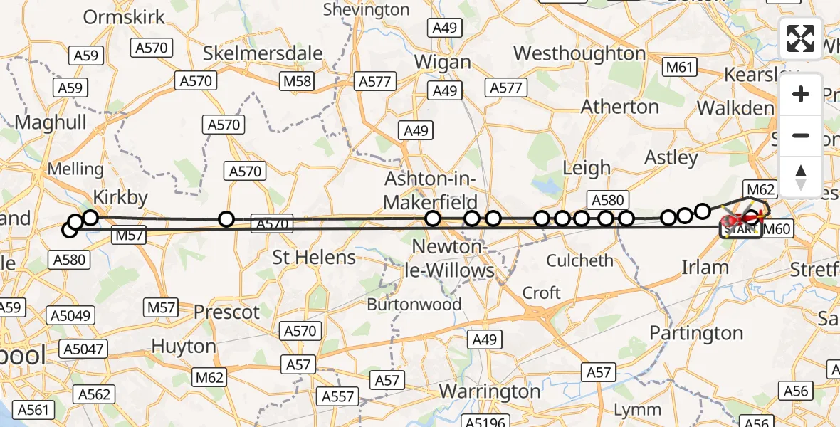 Flight route Air Ambulance Helicopter Manchester Barton Aerodrome - Manchester Barton Aerodrome, 07 October 2026, 17:48