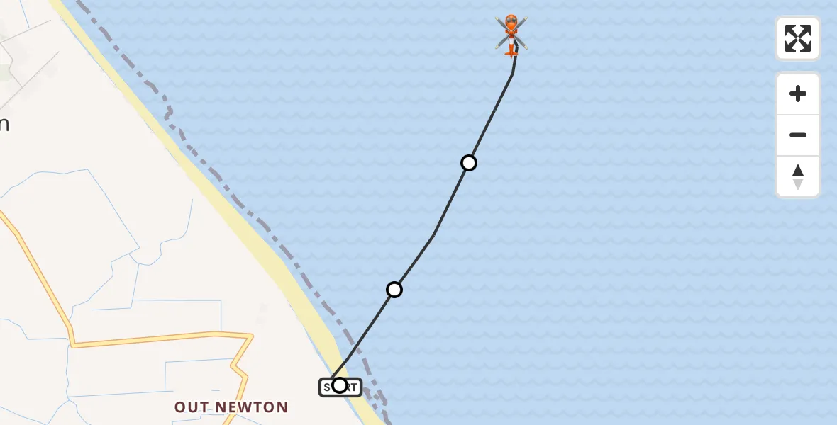 Flight route Coastguard Helicopter Easington - North Sea, 07 October 2026, 17:55