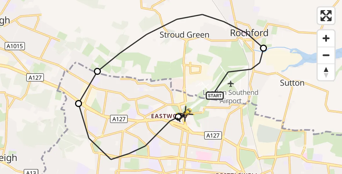 Flight route Police Helicopter London Southend Airport - London Southend Airport, 07 October 2026, 18:09