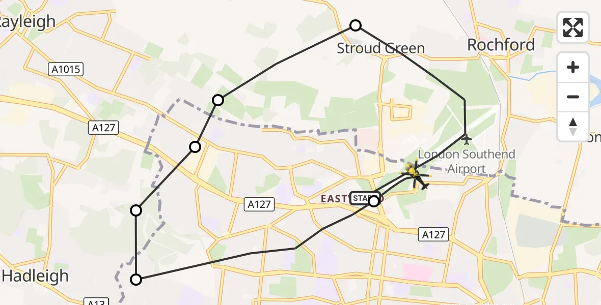 Flight route Police Helicopter London Southend Airport - London Southend Airport, 07 October 2026, 18:14