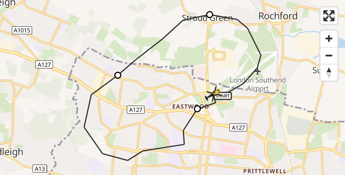 Flight route Police Helicopter London Southend Airport - London Southend Airport, 07 October 2026, 18:30