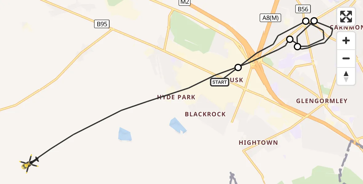 Flight route Police Helicopter Newtownabbey - Antrim and Newtownabbey District, 07 October 2026, 18:44