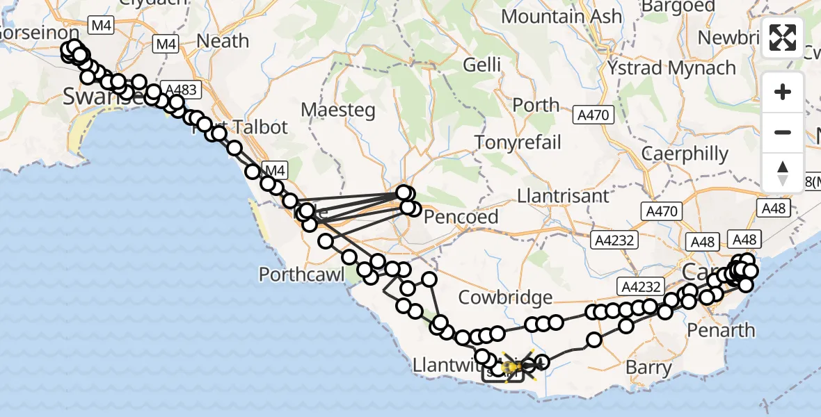 Flight route Police Helicopter MOD St Athan - MOD St Athan, 07 October 2026, 18:57