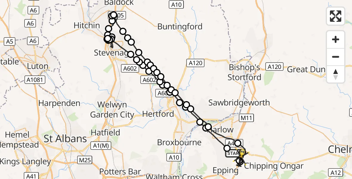 Flight route Police Helicopter North Weald Bassett - North Weald Airfield, 07 October 2026, 18:58