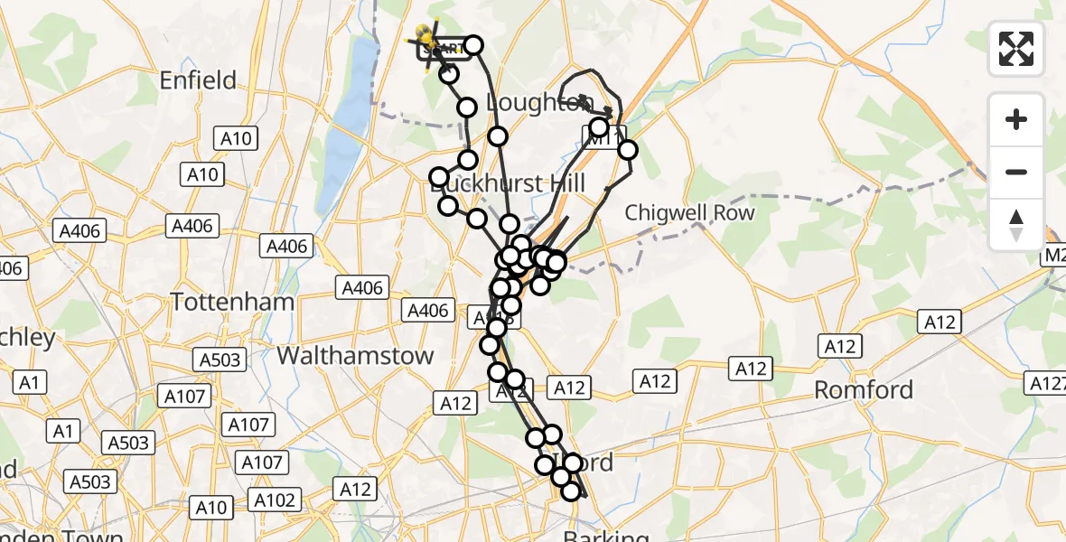 Flight route Police Helicopter Epping Forest - Epping Forest, 07 October 2026, 19:26