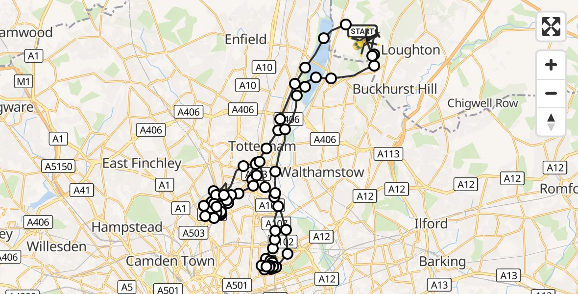 Flight route Police Helicopter Metropolitan Police Air Support Unit Lippitts Hill - Sewardstonebury, 07 October 2026, 20:35
