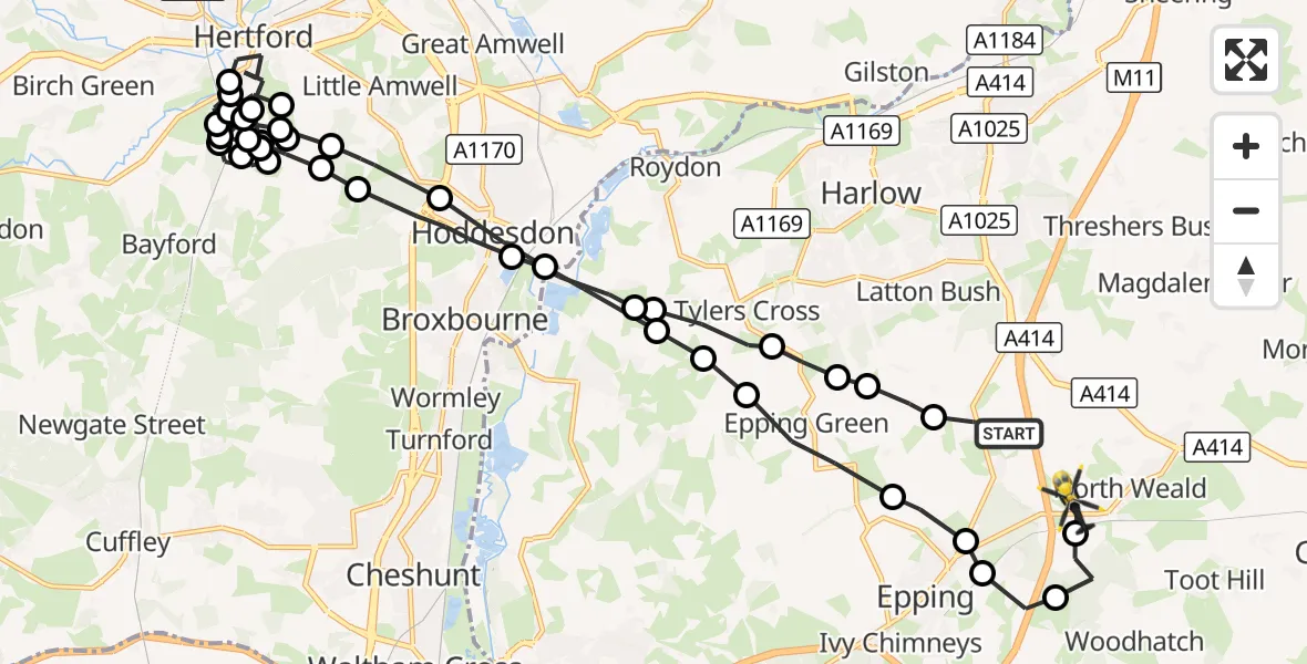 Flight route Police Helicopter North Weald Bassett - North Weald Airfield, 07 October 2026, 20:39