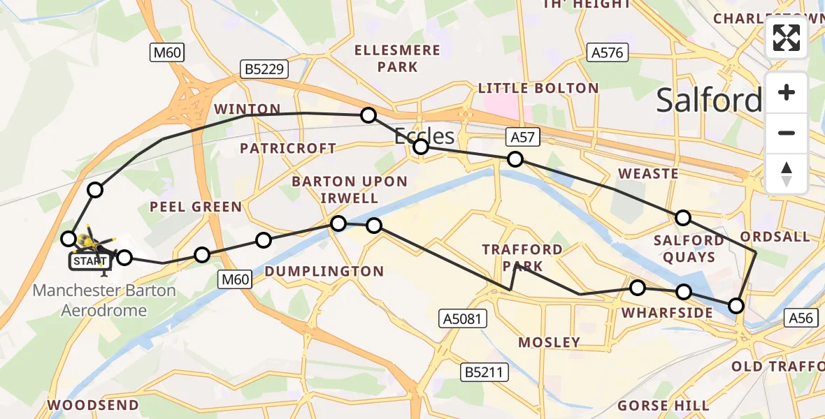 Flight route Police Helicopter Manchester Barton Aerodrome - Manchester Barton Aerodrome, 07 October 2026, 20:42