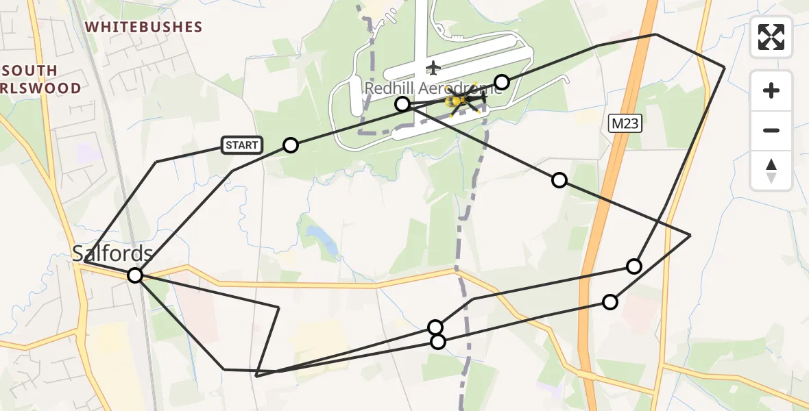 Flight route Police Helicopter Salfords - Redhill Aerodrome, 07 October 2026, 20:50
