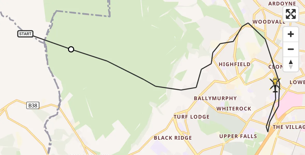 Flight route Police Helicopter Lisburn and Castlereagh District - Belfast City District, 07 October 2026, 21:05