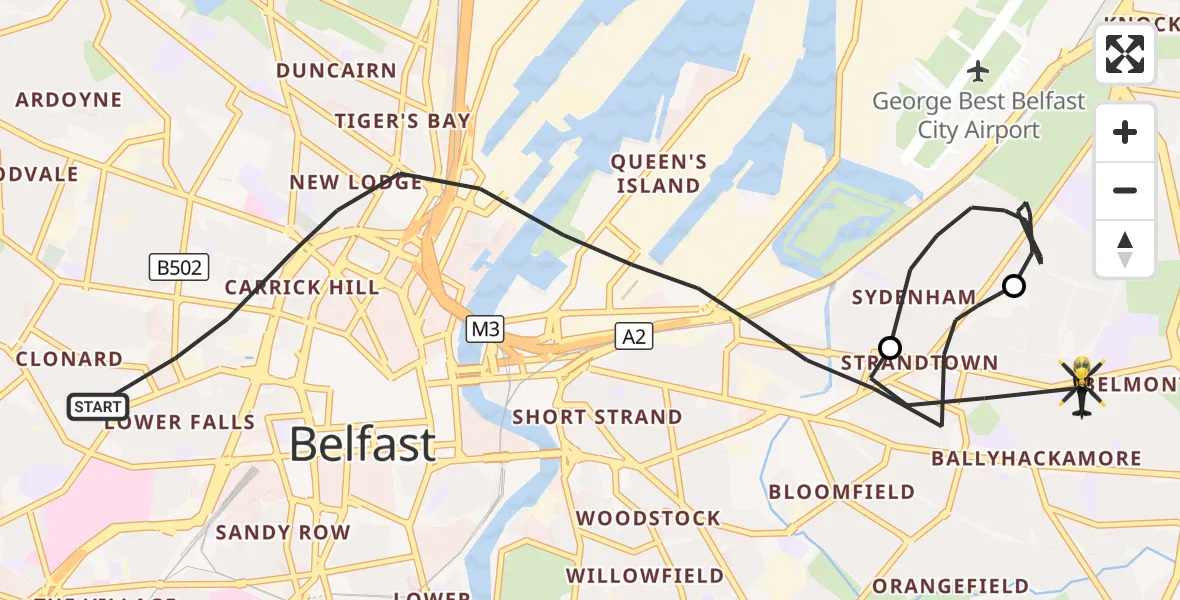 Flight route Police Helicopter Belfast City District - Belfast City District, 07 October 2026, 21:22