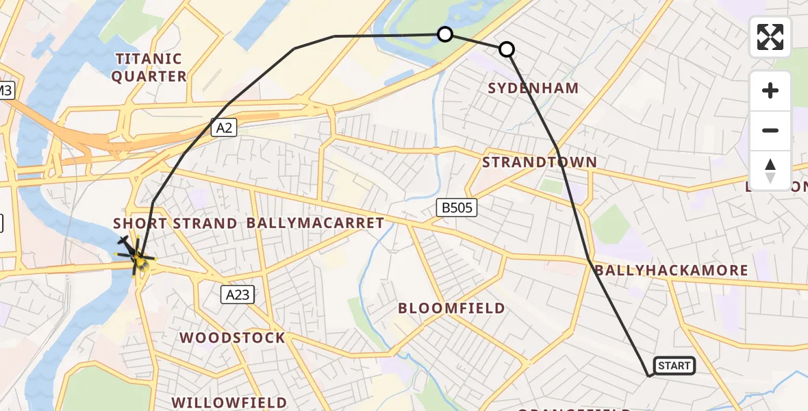 Flight route Police Helicopter Belfast City District - Belfast City District, 07 October 2026, 21:33