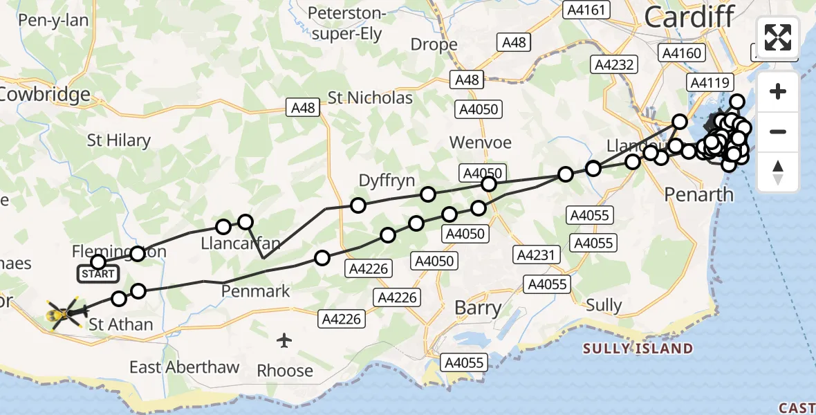 Flight route Police Helicopter MOD St Athan - MOD St Athan, 07 October 2026, 22:19