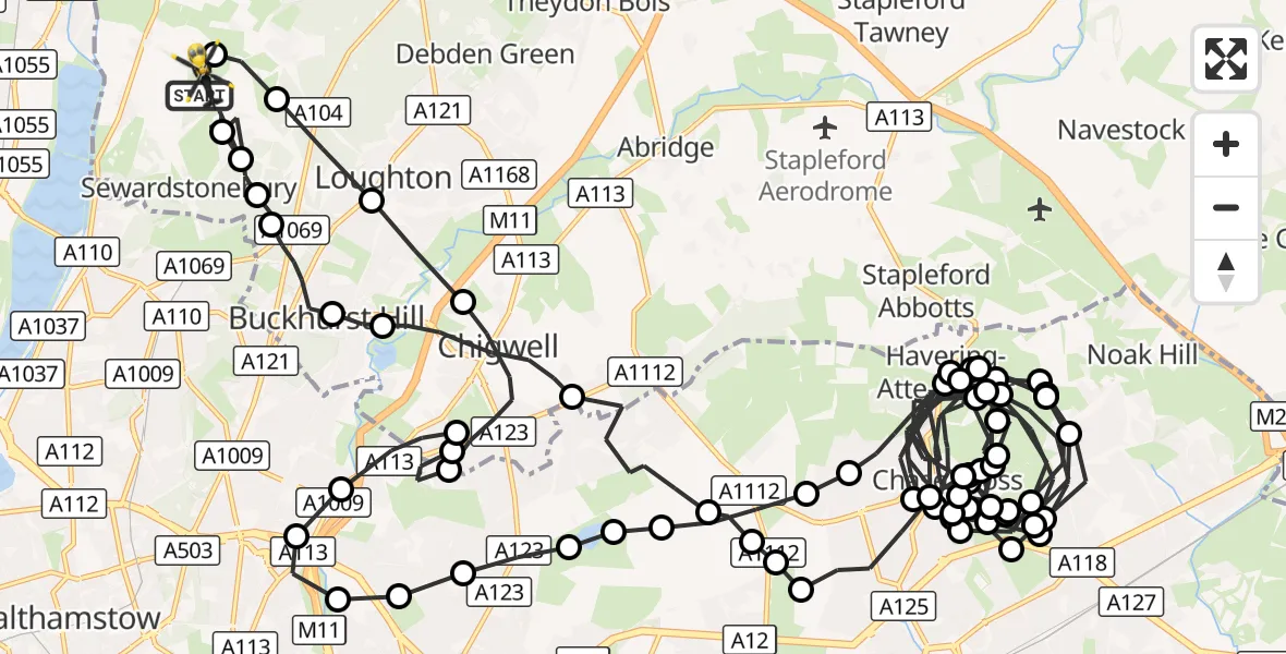 Flight route Police Helicopter Metropolitan Police Air Support Unit Lippitts Hill - Epping Forest, 07 October 2026, 23:15