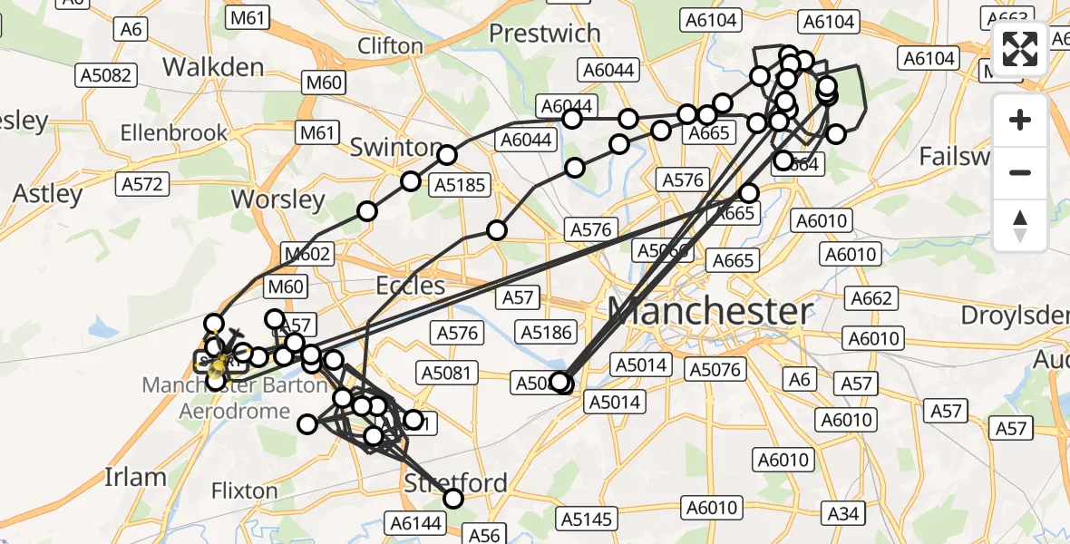 Flight route Police Helicopter Manchester Barton Aerodrome - Manchester Barton Aerodrome, 07 October 2026, 23:34