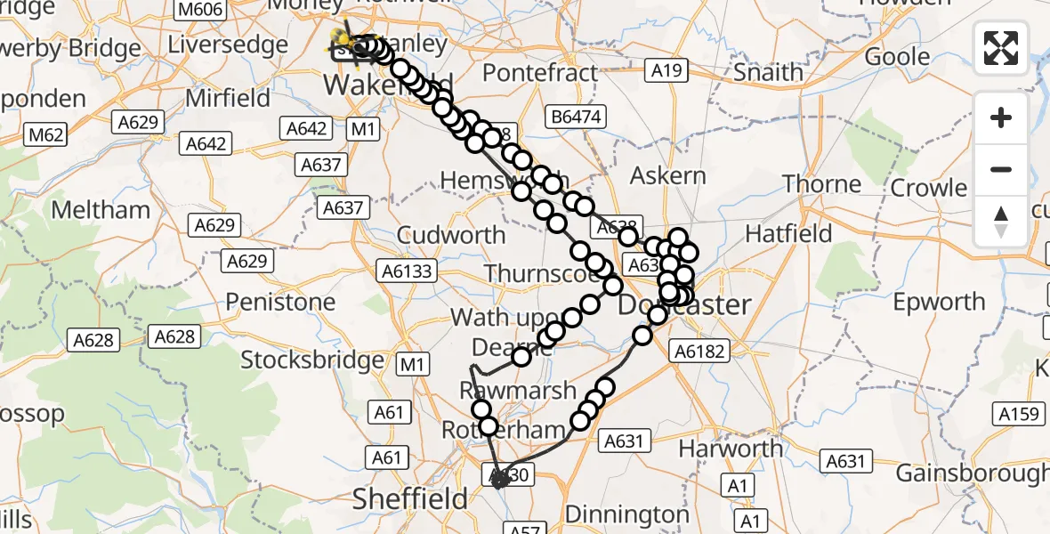 Flight route Police Helicopter Brandy Carr - East Ardsley, 07 October 2026, 23:56