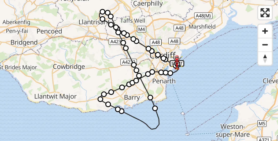 Flight route Air Ambulance Helicopter Cardiff Heliport - Cardiff Heliport, 08 October 2026, 00:14