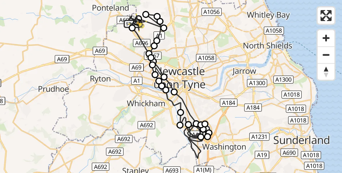 Flight route Police Helicopter Newcastle International Airport - Newcastle International Airport, 08 October 2026, 01:10
