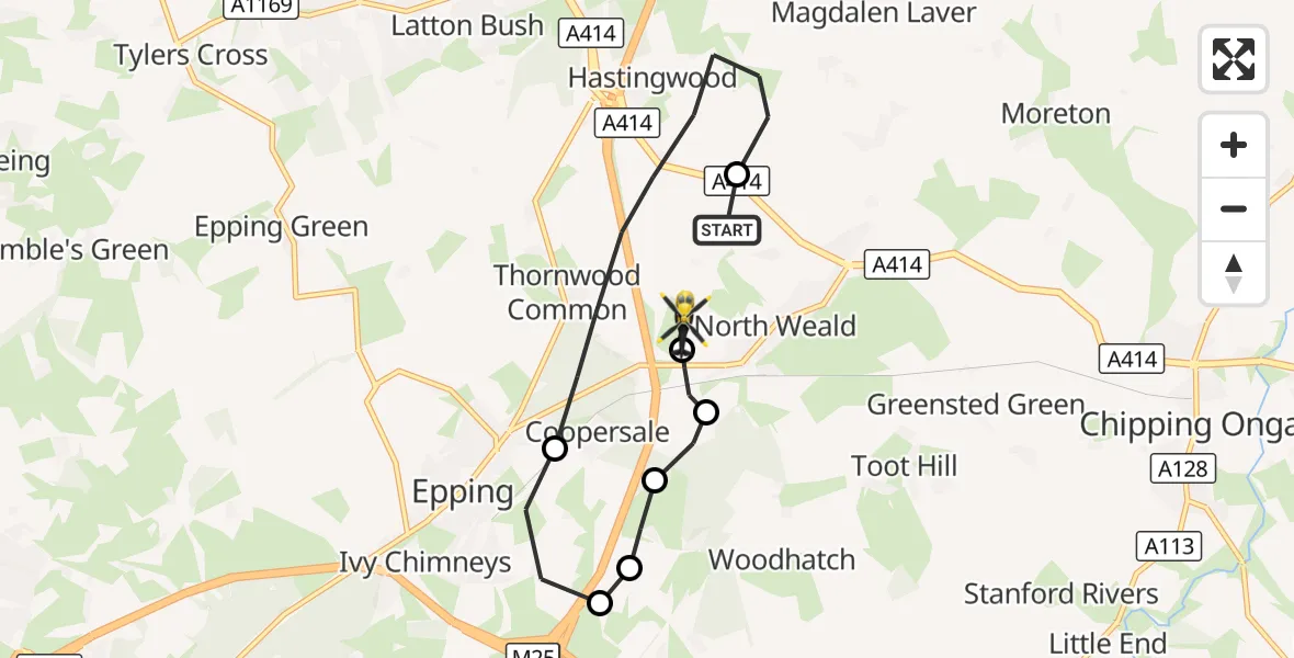 Flight route Police Helicopter North Weald Airfield - North Weald Airfield, 08 October 2026, 02:12