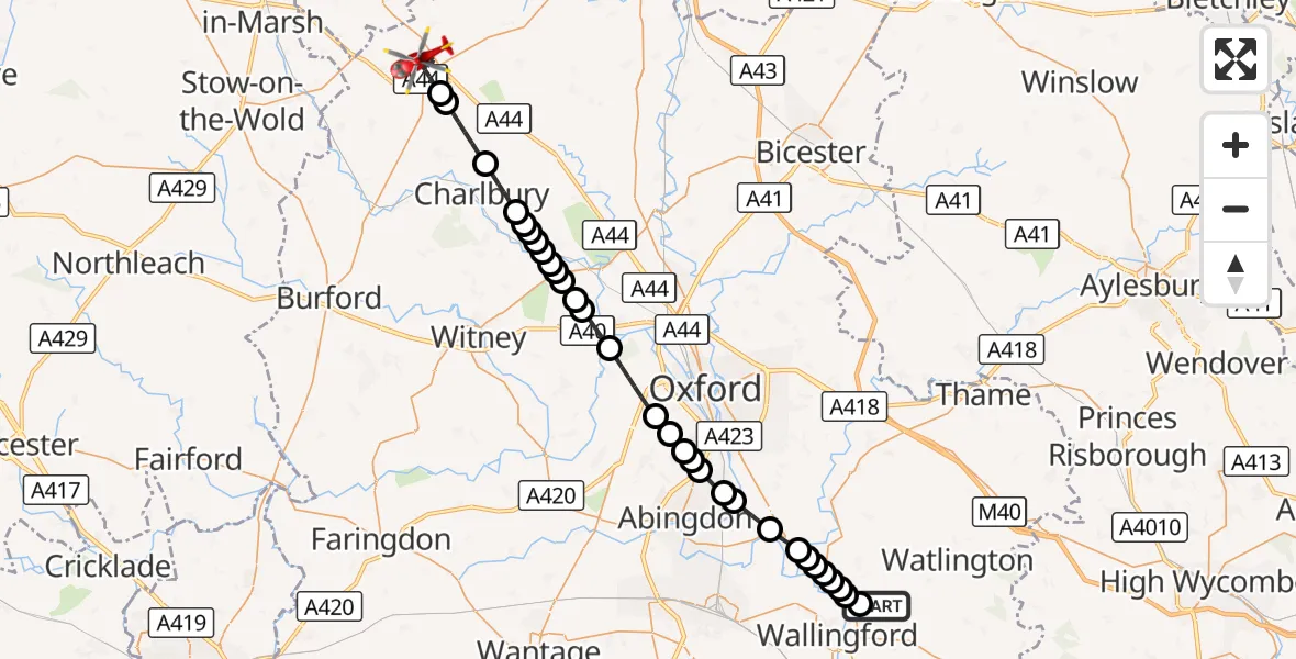 Flight route Air Ambulance Helicopter RAF Benson - Over Norton, 08 October 2026, 06:43