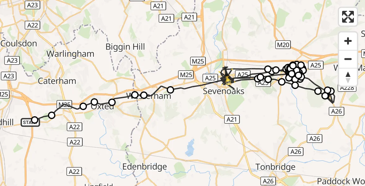 Flight route Police Helicopter Nutfield - Sevenoaks, 08 October 2026, 07:20