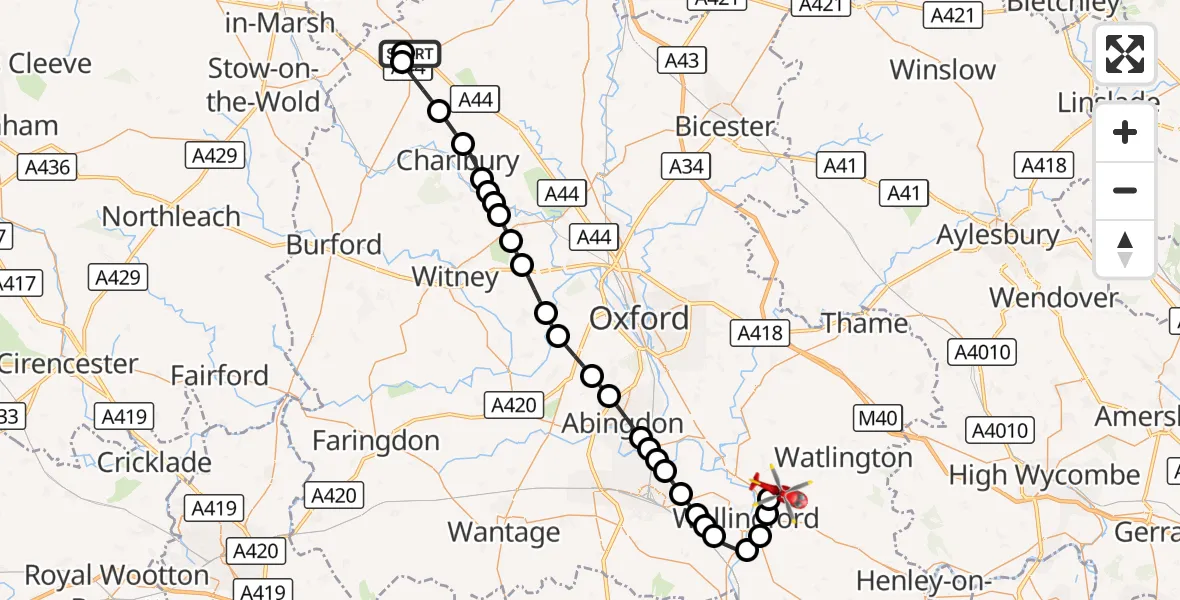 Flight route Air Ambulance Helicopter Over Norton - RAF Benson, 08 October 2026, 08:09