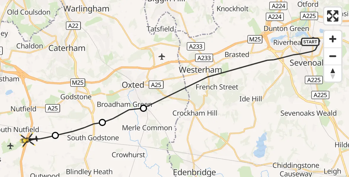Flight route Police Helicopter Sevenoaks - South Nutfield, 08 October 2026, 08:36