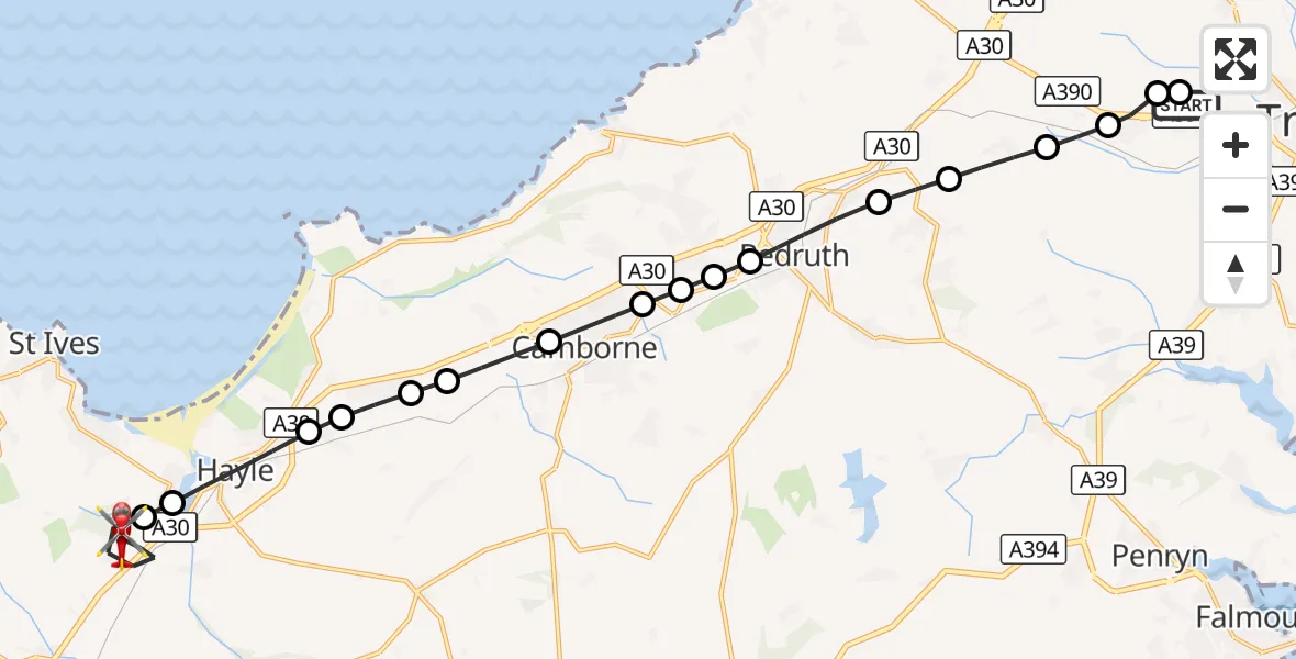 Flight route Air Ambulance Helicopter Treliske Hospital - Lelant Saltings, 08 October 2026, 09:52