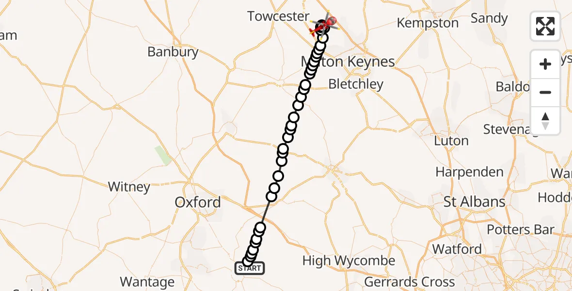 Flight route Air Ambulance Helicopter RAF Benson - Hanslope, 08 October 2026, 10:12