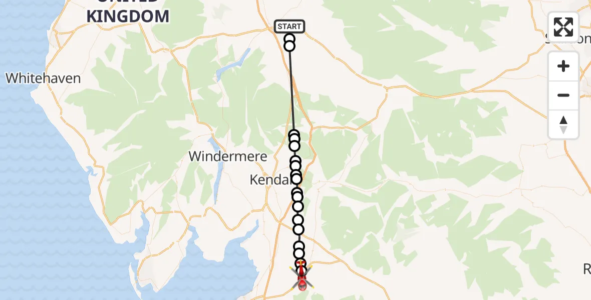 Flight route Air Ambulance Helicopter Brougham - Hornby, 08 October 2026, 10:15