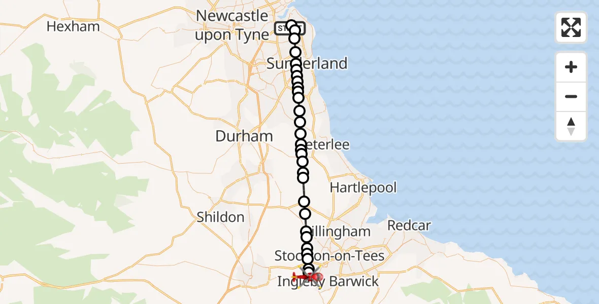 Flight route Air Ambulance Helicopter West Harton - Egglescliffe, 08 October 2026, 10:26
