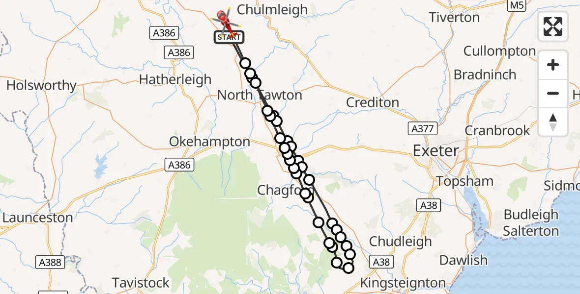 Flight route Air Ambulance Helicopter Winkleigh - Ashreigney, 08 October 2026, 11:29