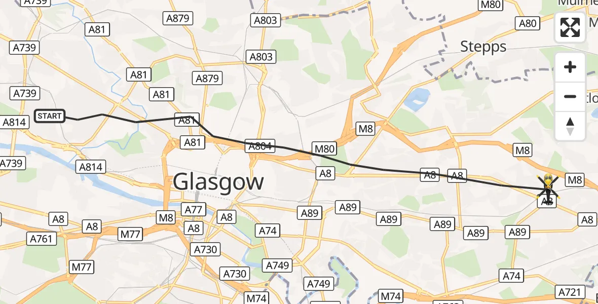 Flight route Police Helicopter Glasgow - Glasgow, 08 October 2026, 11:44