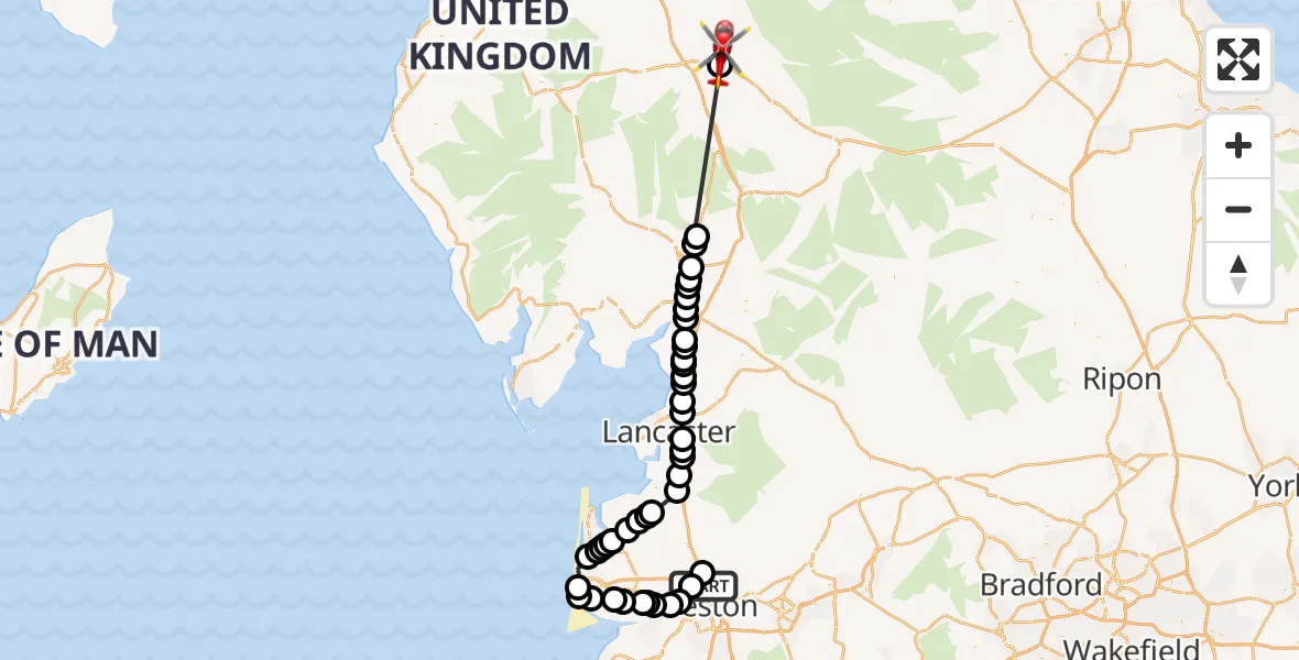 Flight route Air Ambulance Helicopter Preston - Brougham, 08 October 2026, 11:44