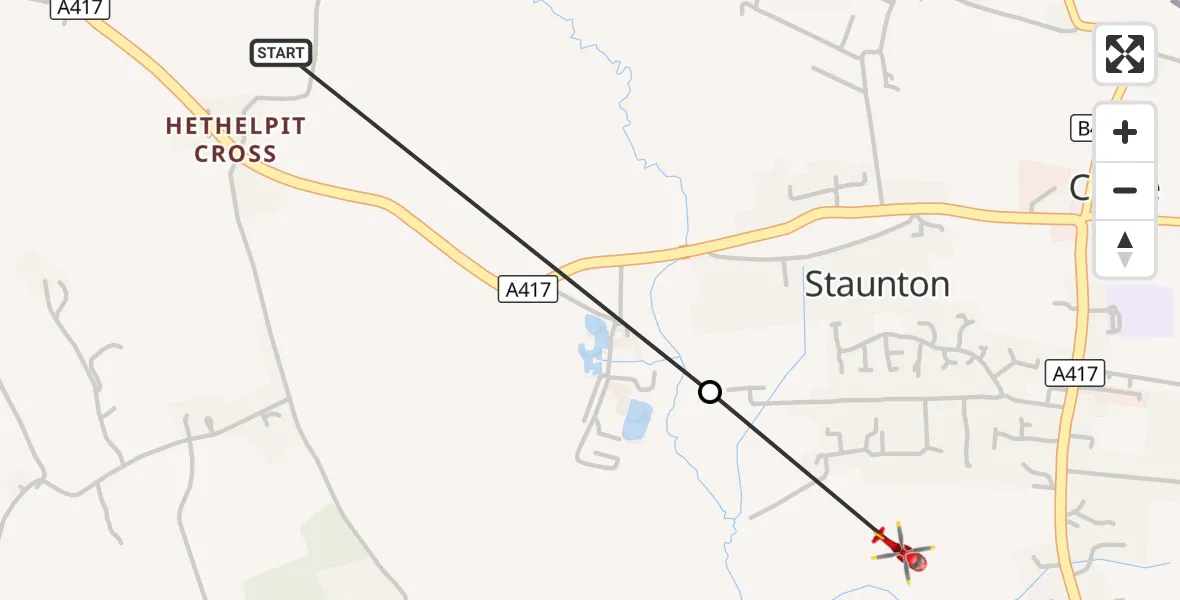 Flight route Air Ambulance Helicopter Staunton - Staunton, 08 October 2026, 11:53