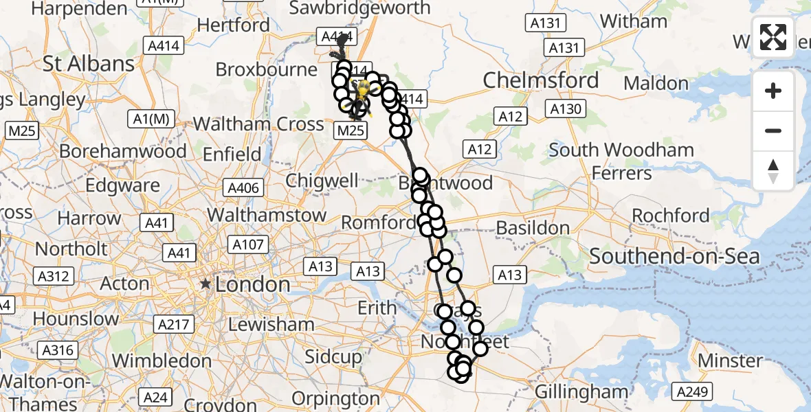 Flight route Police Helicopter North Weald Airfield - North Weald Bassett, 08 October 2026, 12:11