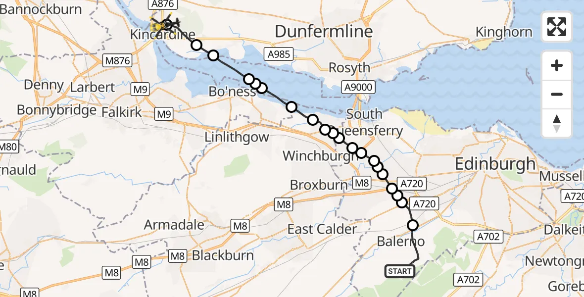 Flight route Police Helicopter Balerno - Scottish Police HQ Tullieallan, 08 October 2026, 12:18