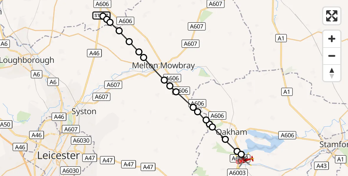 Flight route Air Ambulance Helicopter Nottingham Heliport - Manton, 08 October 2026, 12:59