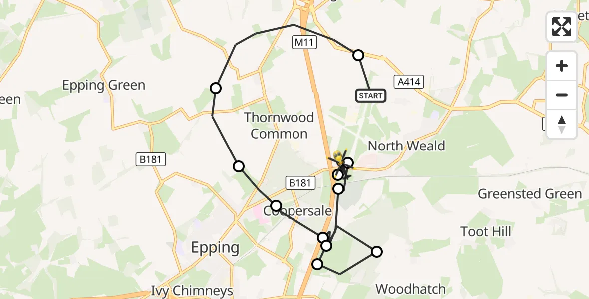 Flight route Police Helicopter North Weald Airfield - North Weald Airfield, 08 October 2026, 13:36