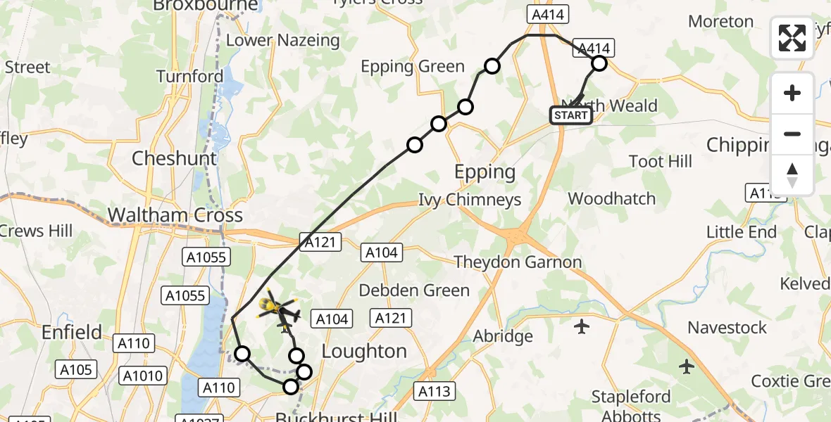 Flight route Police Helicopter North Weald Airfield - Sewardstonebury, 08 October 2026, 13:42
